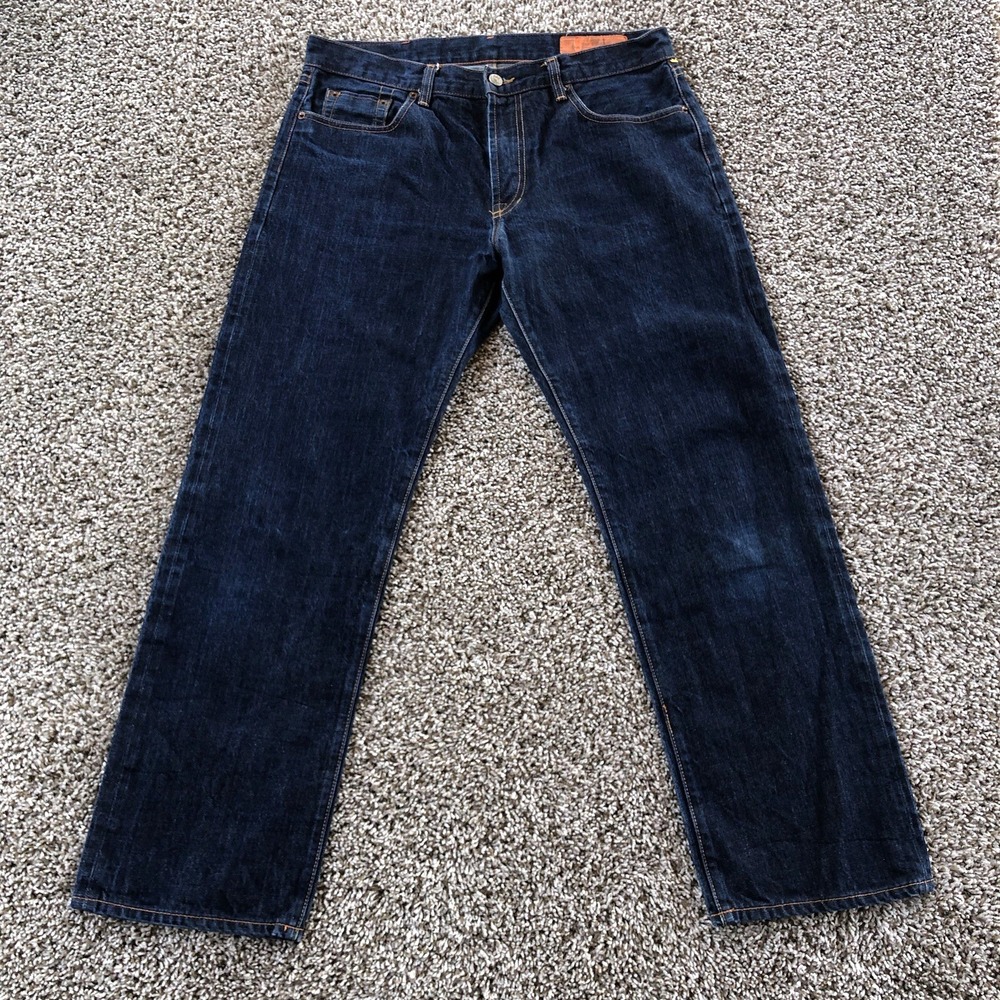Jean Shop Rocker Jeans Men 33 (Fits 34x28) Selvedge Denim Dark Wash Straight Leg